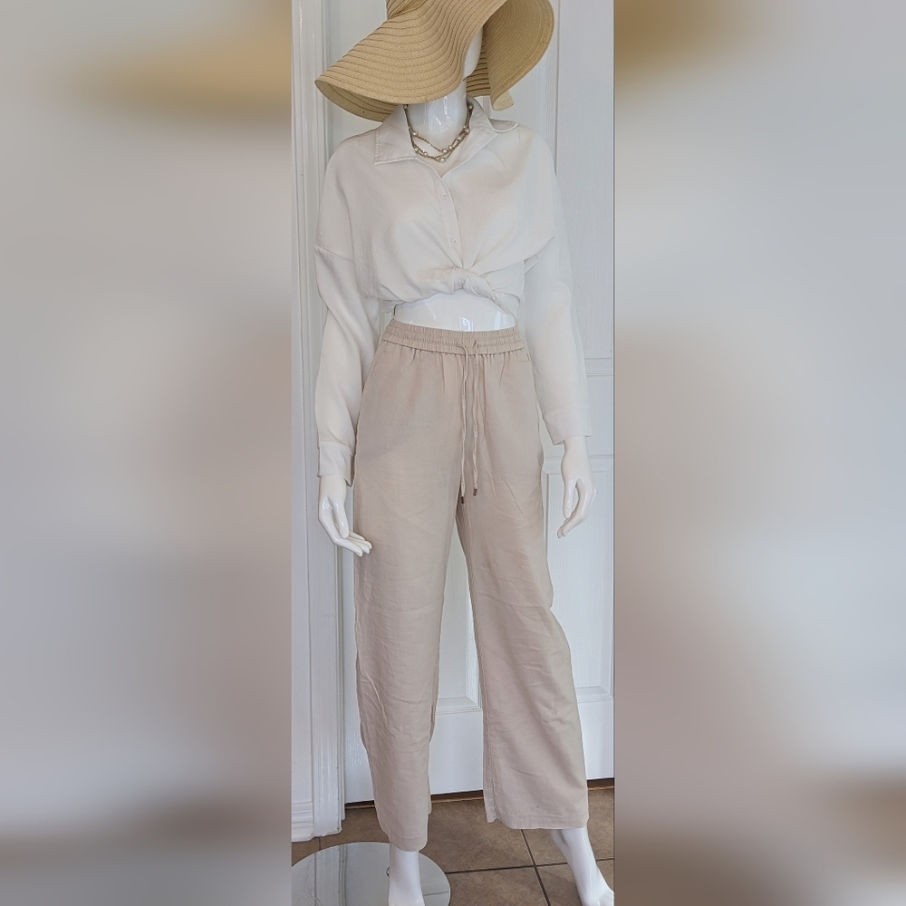 Zara linen adjustable waist pants size xs